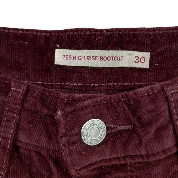 Levi's 725 Corduroy Pants Womens 30x32 Burgundy Bootcut High Rise Riding Stretch - Picture 4 of 12